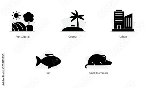 Diverse wildlife icon representing green environmental habitats in urban landscapes