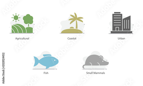 Sustainable urban landscapes graphic with green environmental habitats for wildlife