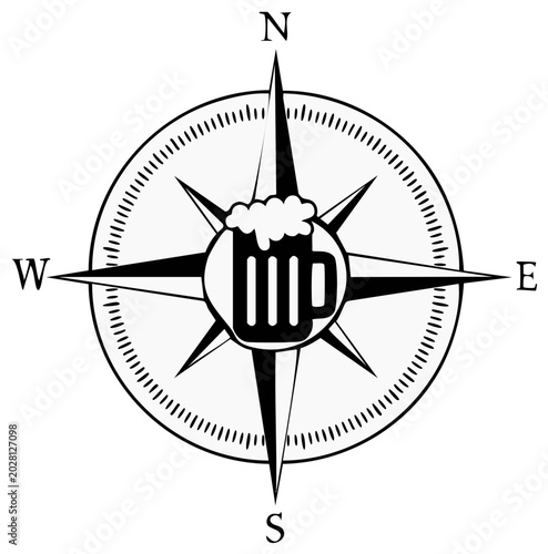Compass with Beer Mug Symbol Showing Direction and Celebration