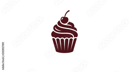 Bild auf Leinwand Cupcake with Cherry Vector Icon