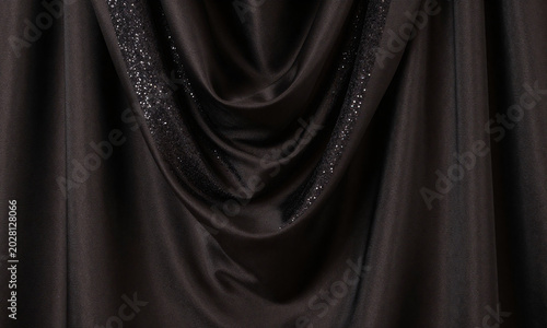 luxury silk drapery features rich black dark chocolate background shiny glitter accents elegant folds special