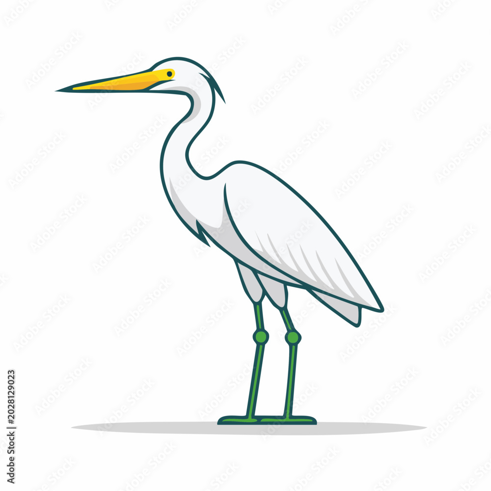 Fototapeta premium Cartoon illustration of a white egret bird