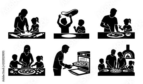 Schilderij op canvas Family Making Pizza Together