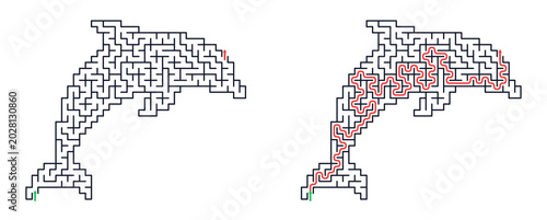 Dolphin maze illustration showing path from left to right  