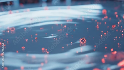 Abstract Water Droplet Dynamics With Embedded Viral Structures In A Microscope