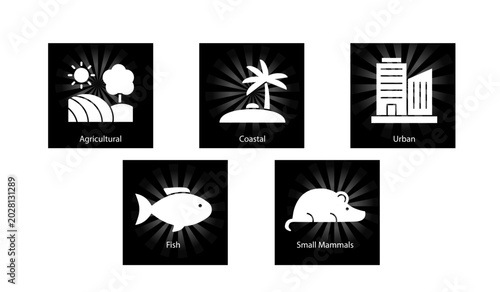 Ecological city icon featuring green environmental habitats and diverse wildlife