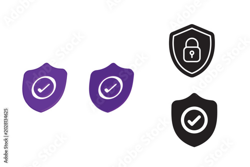 Security Shield Icons Set with Protection Lock Privacy and Cyber Safety Vector