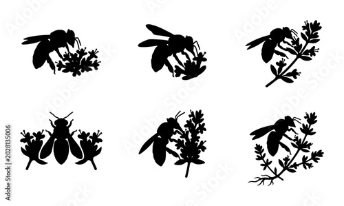 Bilde på lerret Bee Silhouette Collection on White Background