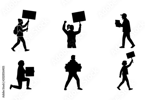 Fotografía Protesters Holding Signs Silhouettes
