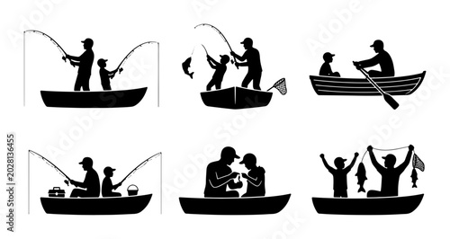 Konstfotografi Father Son Fishing Boat Silhouettes