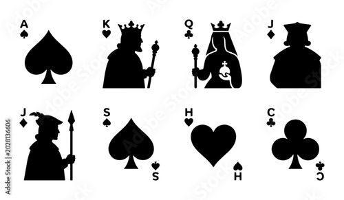 Bild auf Leinwand Playing Card Silhouettes: Spades, Hearts, Clubs, Diamonds