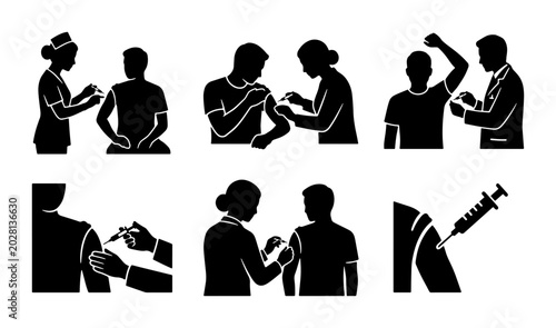Foto Medical Injection Icons: Vaccination, Healthcare Professionals