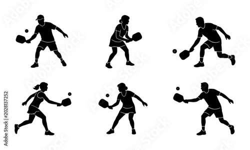 Billede på lærred Pickleball Players Silhouettes Set