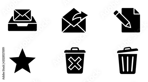 Bild auf Leinwand Email Icons: Inbox, Send, Write, Star, Trash