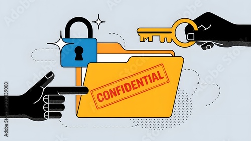 Confidential Folder with Lock and Key Security and Data Protection Concept
