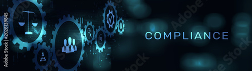 Photos Compliance Ensuring Adherence to Standards and Regulations on a Wide Banner, Business and Technology Concept