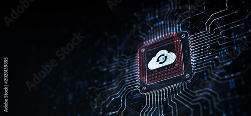 Photos Cloud Enabling Scalable Solutions for Data Storage Illustrated on a Processor Touched by a Human Hand