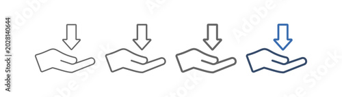 Foto outline icon set receive with hand and down arrow design