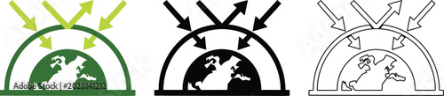 Foto Greenhouse effect and global warming icon set