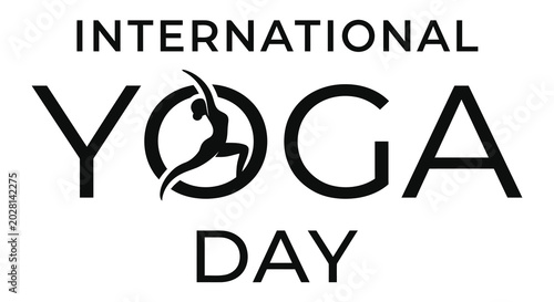 International yoga day typography with silhouette of person in yoga pose