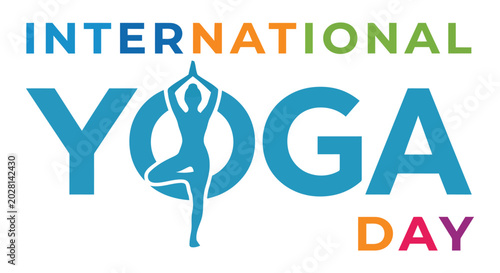 international yoga day logo with silhouette pose teal and blue