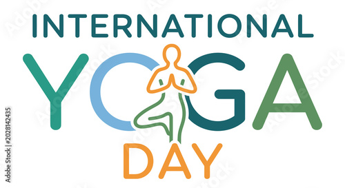 international yoga day typography with silhouette figure teal and green