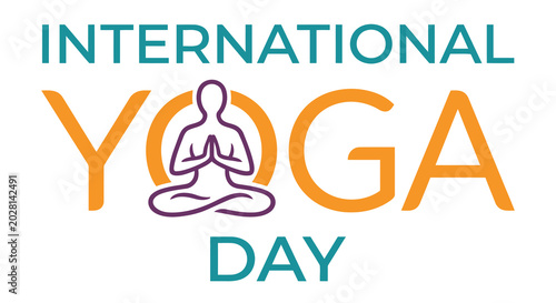 international yoga day logo with meditating figure colorful typography