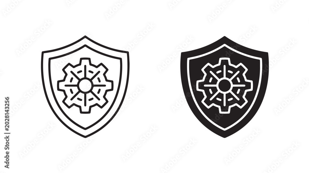 Obraz premium Shield icons with gear design in black and white for protection and security concepts