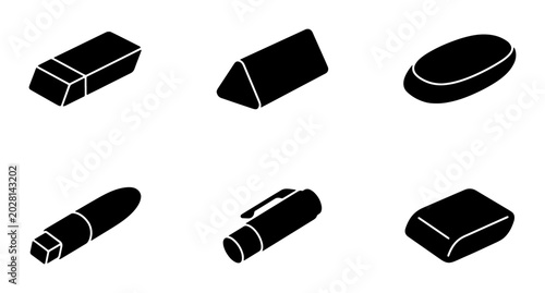 Tableau sur toile Stationery Icons: Erasers, Pens, Markers