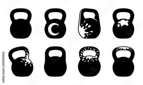 Foto Kettlebell Set, Fitness Equipment Icons, Weight Training Vector Graphics, Gym Wo