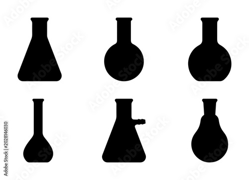 Photos Laboratory Glassware Icons, Science Beakers and Flasks, Chemistry Equipment Silh