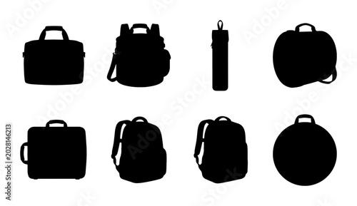 Tableau sur toile Vector Icons: Briefcase, Backpack, Cylinder, Duffel Bag Silhouettes for Travel &