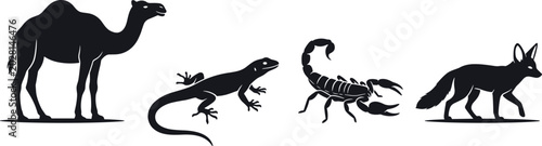 Fotografi Vintage Desert Wildlife Animal Silhouette Vector Collection Featuring Standing C