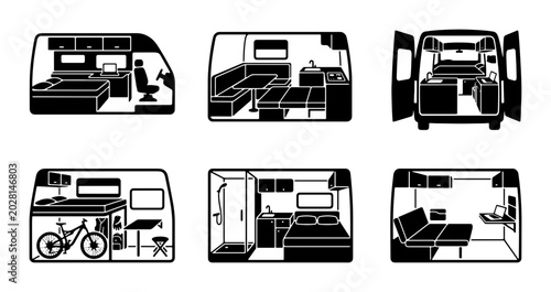 Foto Van Conversion Layouts, Camper Van Interior Designs, RV Floor Plans, Mobile Livi