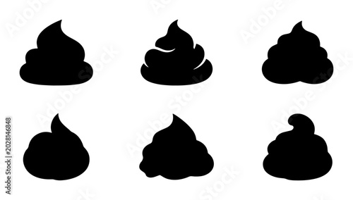 Tableau sur toile Six Black Poop Icons, Vector Illustrations of Excrement Symbols, Funny Shit Icon