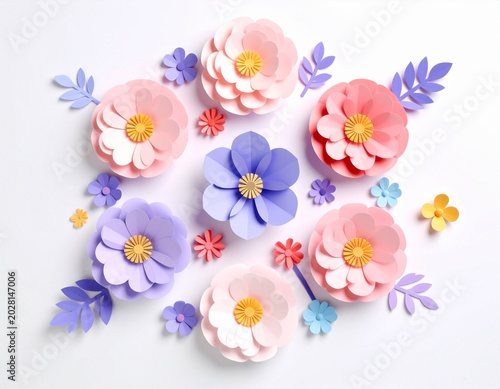 Elegant Mother’s Day greeting card featuring colorful paper flowers and pink background, ideal for holiday promotional designs.