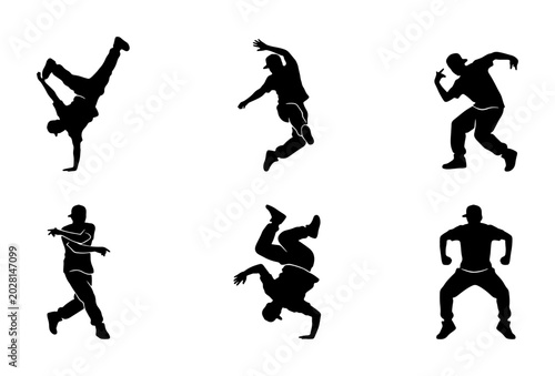 Vászonkép Breakdance Silhouette Icons Set, Hip Hop Dancer Poses, Urban Street Dance Moves,