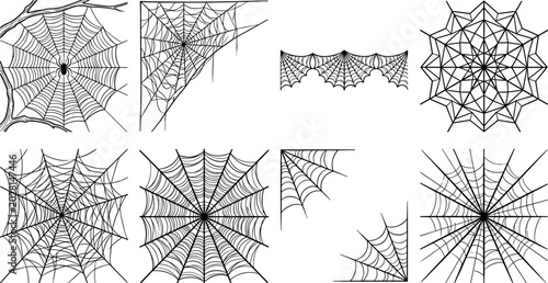 Bild auf Leinwand Halloween Spider Web Collection Featuring Creepy Cobweb Corner Designs and Gothi