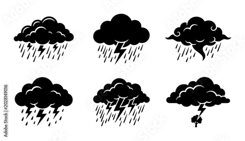 Foto Stormy Clouds with Rain and Lightning Icons