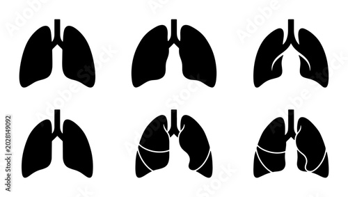 Foto Human Lungs Icons Set, Respiratory System Vector Graphics, Medical Anatomy Illus