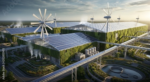 Sustainable urban eco friendly cityscape with green walls.