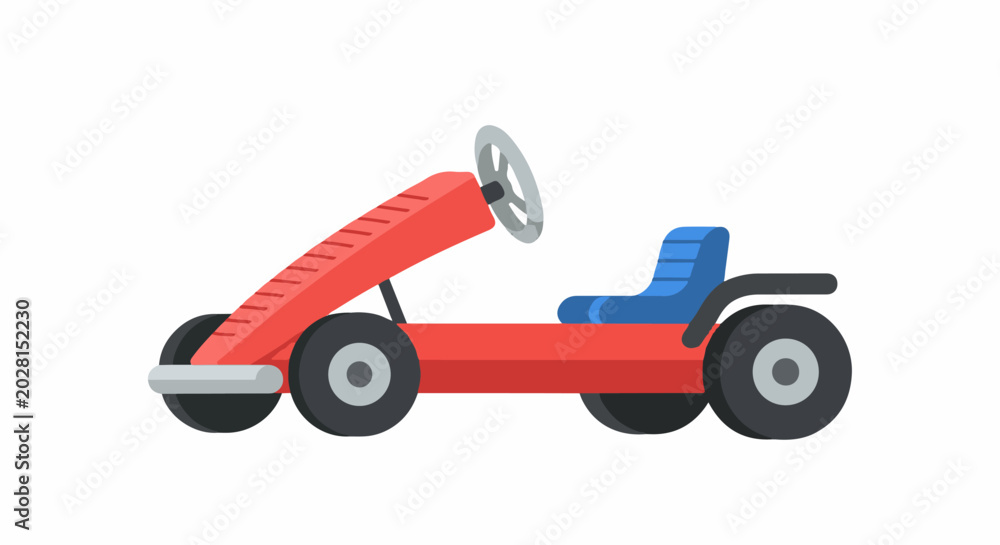 Obraz premium A simple flat illustration of a red and blue toy car with a steering wheel and seat