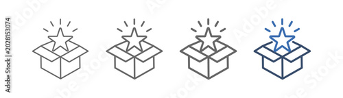
outline icon set new product with box and star design