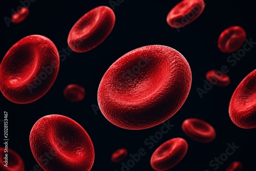 Tableau sur toile Macro Close Up of Human Red Blood Cells in Bloodstream With Dark Scientific Back