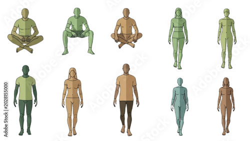 Bild auf Leinwand Human figures in various poses are depicted in a digital illustration