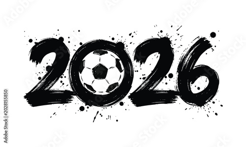 2026 fifa world cup concept bold brushstroke typography with soccer ball integration