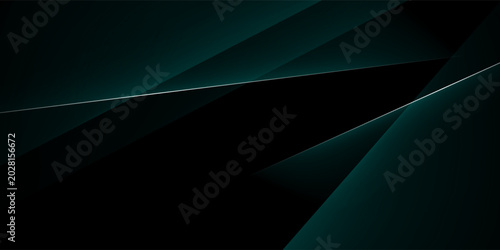 Modern abstract background in dark green. Minimalist. Color gradient. Dark. Geometric shapes. 3D effect. Lines, stripes, triangles.