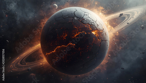 Dying Star Sphere with Cracked Metallic Surface and Glowing Plasma Veins