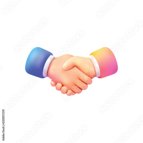 3D Handshake Illustration with Colorful Gradient for Business Partnership and Teamwork Concept