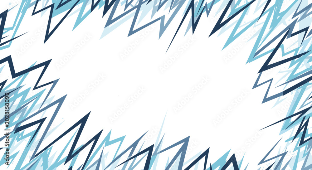 Fototapeta premium Abstract blue zigzag border design with sharp geometric lines creating an energetic frame around a central white copy space area.